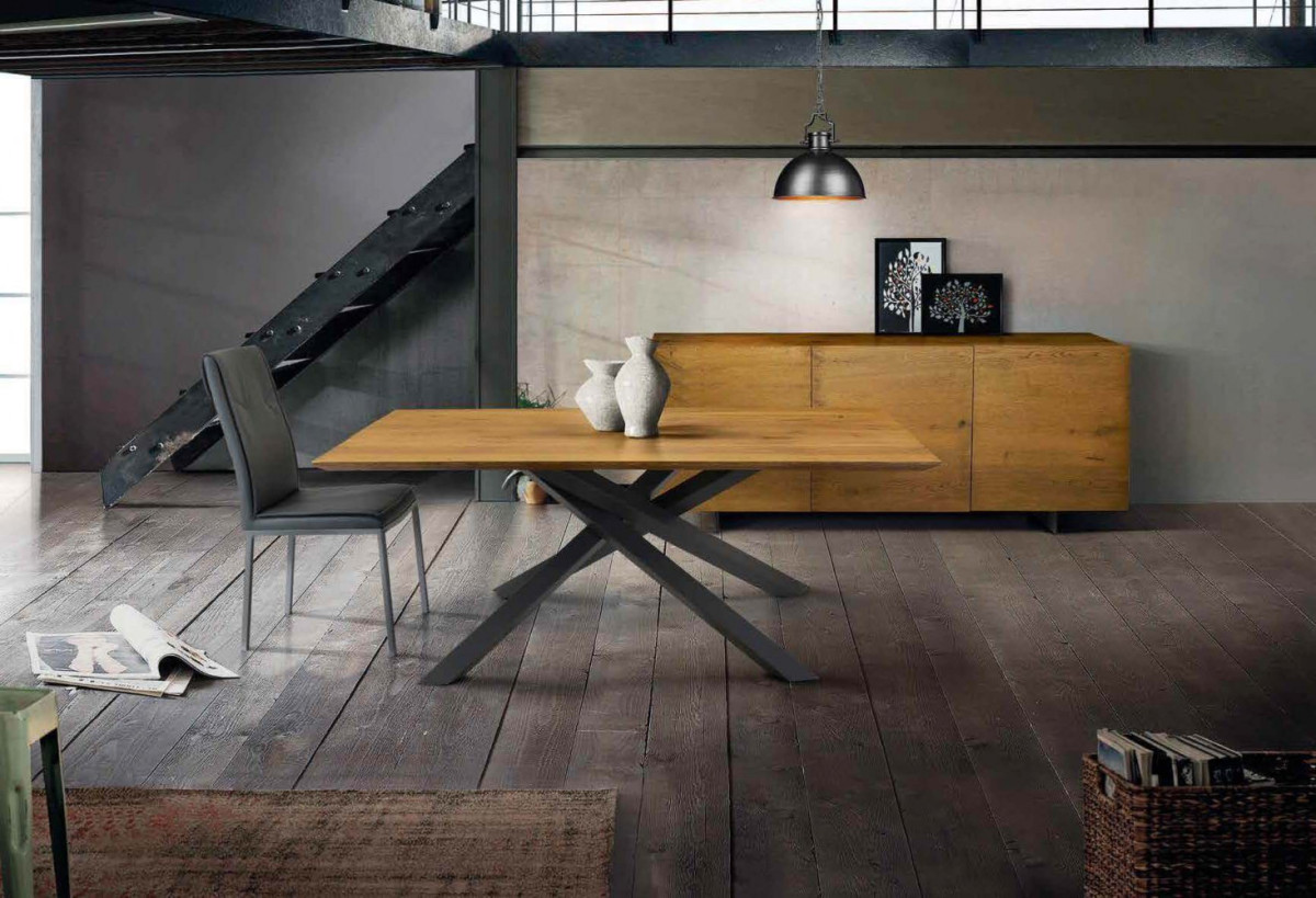 1619 TAVOLO ROVERE NODATO 90 X 160 STRUTTURA NERA PIANO NATURALE